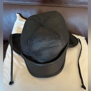 CROWN CAP Brown Leather Real Fur Winter Pilot Cap hat Aviation Unisex- Size L